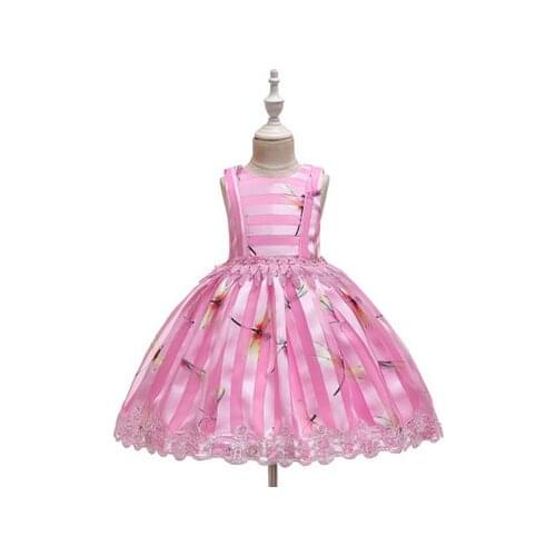 Girls Fashion Vest Style Dress Summer Sweet Dragonfly Stripe Pattern Children Princess Dress
