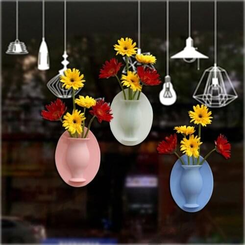 Home Office Wall Decorations Magic Flower Potted Pasted Silicone Vase Creative No Holes Wall Hanging Vase