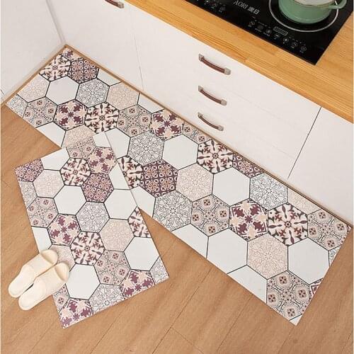 Kitchen Rug Non Slip Carpet for Living Room Be Free Cut Entrance Doormat Hexagon Pattern Doorway Mat PVC Area Rugs Home Decor