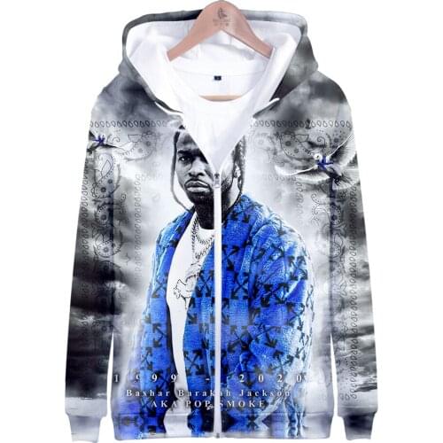 2020 New 3D Print Pop Smoke Zipper Hoodies Men Women Hoodie Winter Fashion Streetwear Hoodies Casual Hooded Boys Sweatshirt