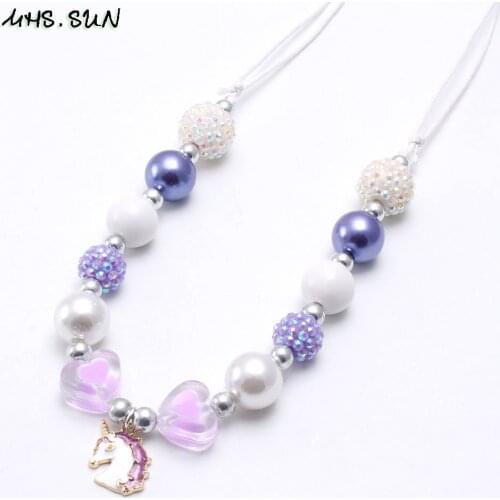 MHS.SUN Newest Kids Girls Cute Beads Necklace With Cartoon Unicorn Pendant Adjustable Rope Necklace Jewelry For Baby Gift 1pc
