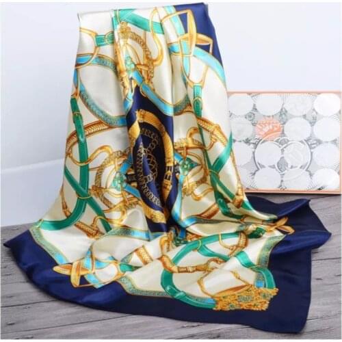 90X90CM Silk Women Hair Neck Square Scarves Office Ladies Shawl Bandanna Muslim Hijab Handkerchief Muffler Foulard pareo wrap