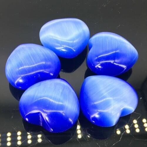 5PC Cats Eye heart-shaped pendant in Blue Quartz Crystal opal hand-carved with gemstone healing