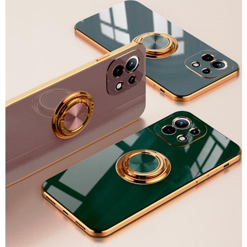 Luxury Silicone Case For Xiaomi Mi 11 Lite Mi11 11Pro 11Lite Phone Soft Shell Frame TPU Magnetic Cover With Ring Holder Stand On