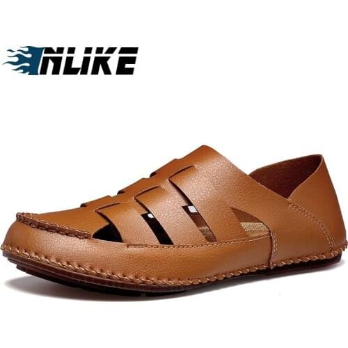 Men Leather Sandals 2019 Big Size Summer Handmade Men Shoes Man Breathable Casual Shoes