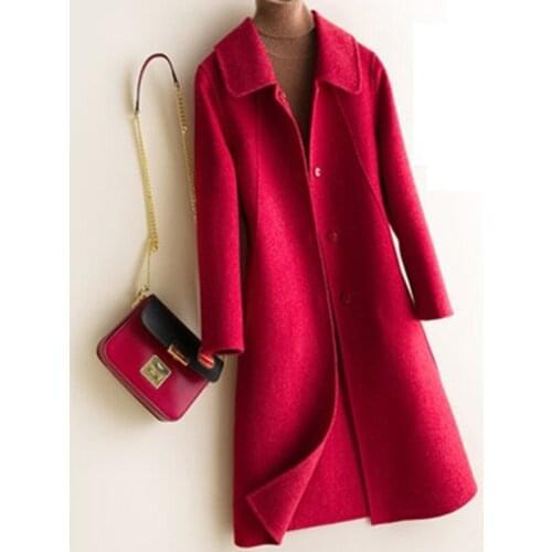 Wool Coat Section Cashmere Suit Collar Woolen 2021 Winter Coat Womens Pure Wool Solid Color Coat Double-Faced Coat Female Long