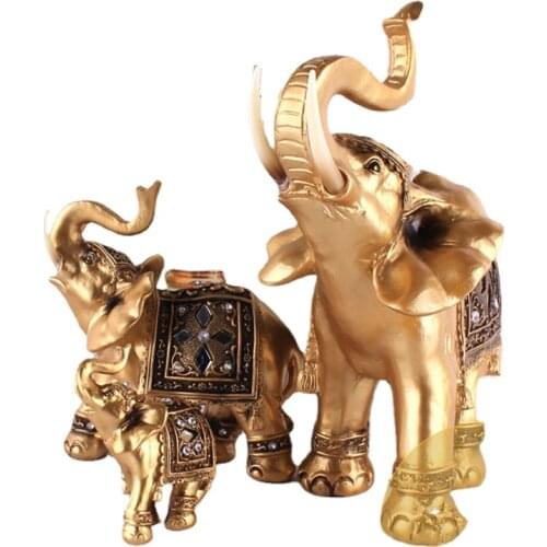 Elephant Statue Home Gift Golden Resin Auspicious Feng Shui Elegant Elephant Nose Statue Auspicious Rich Crafts Ornaments