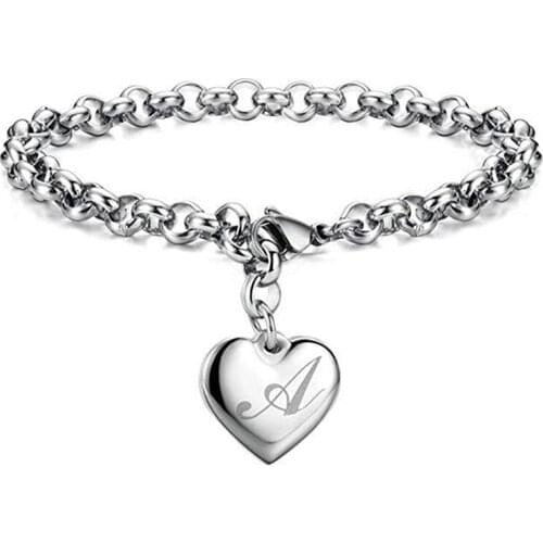 Punk Design 925 Sterling Silver A-Z Letter Heart Charm Bracelets & Bangles For Women Fine Jewelry 2021
