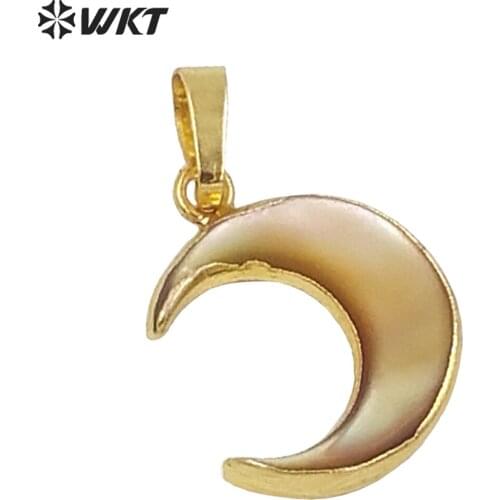 WT-P954 5pcs Wholesale Crescent Pendant Natural Shell Pendant with 24k gold strim,Moon Shell Pendant for Necklace