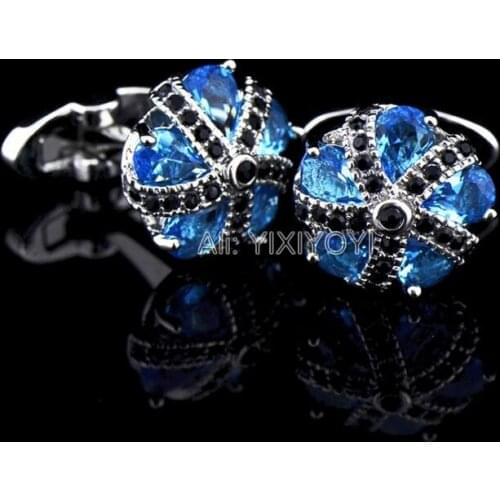 YIXIYOYI High Quality Sky Blue Zircons Crystal Cufflink for Man Shirt Button Metal Cufflinks Gentleman Wedding Business Jewelry