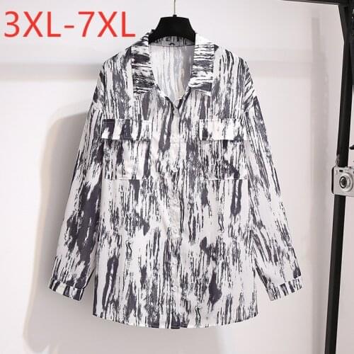 New 2021 Ladies Spring Autumn Plus Size Tops For Women Large Long Sleeve Loose Pocket Print Chiffon Shirt 3XL 4XL 5XL 6XL 7XL