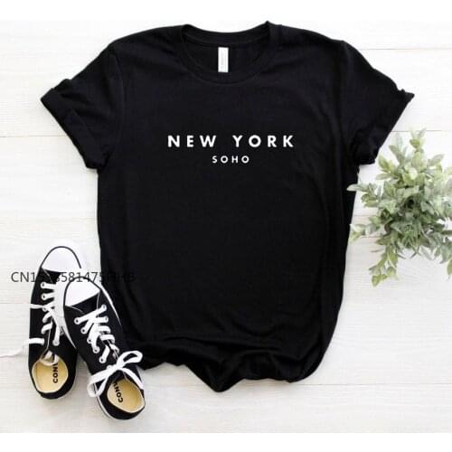 New York Soho Letter Women Basic Tshirts Cotton Casual Funny T Shirt For Lady Top Tee Hipster