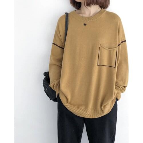 Johnature Women Pullover Sweaters Knitted Cotton O-Neck Long Sleeve Autumn Clothes 2020 Patchwork Color Female Casual Sweaters