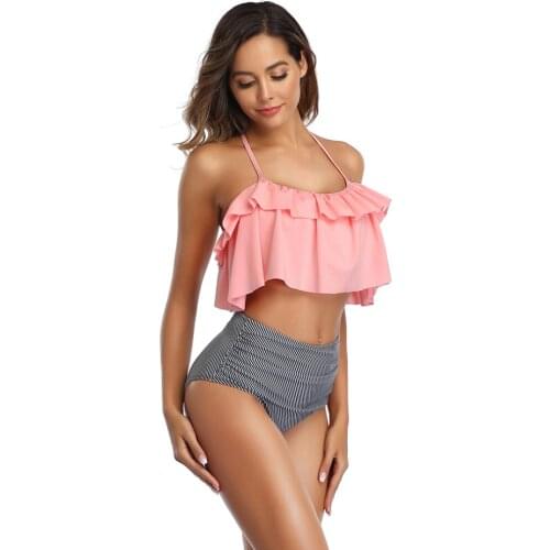 2021 New European And American Swimwear Print Halter Split Swimsuit Feminine Bikini Set Swimming Suit For Women