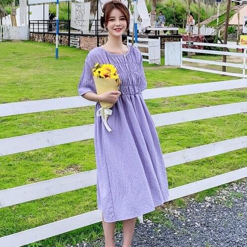 01826# Maternity Dress Summer Cotton Short Sleeves Loose Stylish A Line Dress Pregnant Women Mom Dress