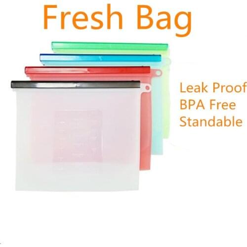1PC Reusable Seal Silicone Food Fresh Bag Vacuum Sealer Fruit Meat Milk Storage Bags Kitchen Accessories