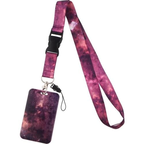 1pcs ZF2714 Pink Starry Sky Buckle Lanyard ID Holder Car KeyChain ID Card Pass Gym Mobile Phone Badge Key Ring Holder Jewelry