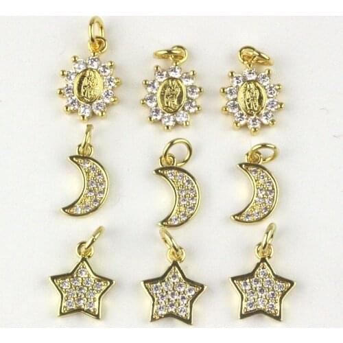10mm 30pcs/lot High quality cz pendant,star/moon/religion shape cubic zircon charm jewelry,bracelet/necklace component wholesale