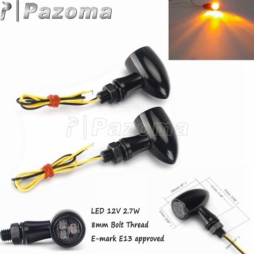 2pcs Universal 8mm Motorcyle LED Bullet Mini Turn Signal 12V 2.7W E-Mark E13 Blinker Direction Light Amber Indicator Lamp 3 Wire