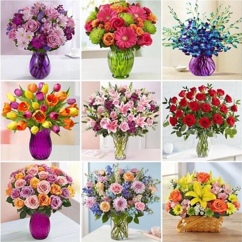 5D Diamond Painting Cross Stitch DIY Full Round Drill Fresh Flower Diamond Embroidery Mosaic Wall Painting Art Gift Home Decor