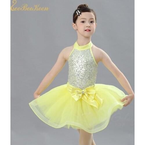 Tutu Ballet For Girls Yellow Sequins sleeveless Ballet Dress For children Ballet Modern Costume Stage Performance Dance Dress