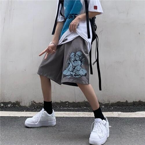 Harajuku Style Cupid Angel Print Elastic Waist Casual Wide-Leg Pants Summer Streetwear Hip-Hop Jogger Pants For Men And Women