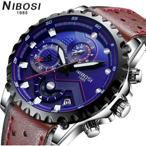 NIBOSI Watches mens Luxury Quartz Blue 2020 New Fashion Business Leather watch men Sport wristwatch Chronograph Waterproof Clock