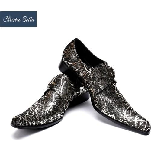 Christia Bella Mens Genuine Leather Dress Shoes Men Fashion Buckle Square Toe Brand Design Luxury Wedding Shoes Man Work Shoes