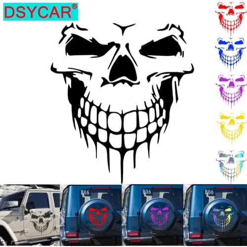 DSYCAR 1Pcs Skull Head Car Stickers and Decals Reflective Vinyl Car Styling Auto Engine Hood Door Window Car