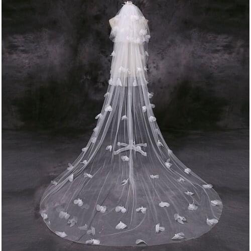 Hot Sale Cathedral Length Bridal 3 Layers Veils with Flowers Long Wedding Veils 2021Vestido De Noiva Wedding Veil