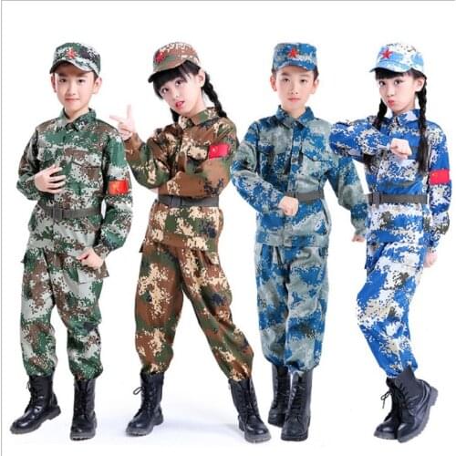 Tactical Military Uniform for Childrens Day Camouflag Disguise Adult Halloween Costume for Kid Girl Scout Boy Soldier Army Suit