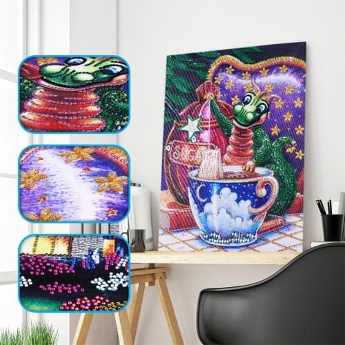 5D Special Shaped Diamond Painting Cross Stitch Pattern Art 5D Diamond Embroidery Dragon Diamond&cup Resin Home Decoration