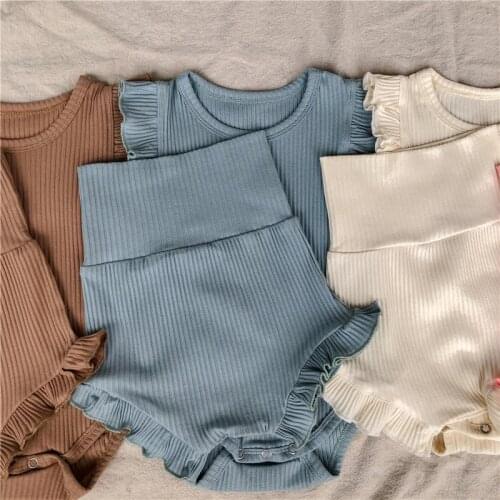 2022 Baby Girl New Clothes Set Soft Ribbed Cotton Bosyuit Shorts Clothing Set Cute Toddler Fashion Comfortable Jumpsuit Bloomers