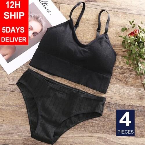 Tank Crop Top Bra + 3PCS Panties Set Fashion Solid Color Bra Set for Women Intimates Underwear Female Lingerie Casual Bralette