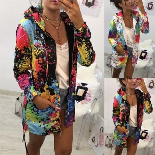 Hirigin Colorful Women Jacket Long Length Style Hooded Women Girls Jacket Autumn Outwear Zip Up Biker Flight Women Clothes