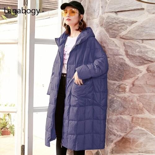 Lagabogy 2021 Winter Women Loose Long Parkas 90% White Duck Down Jacket Female Plus Size Overcoat Ladies Hooded Thick Warm Coat