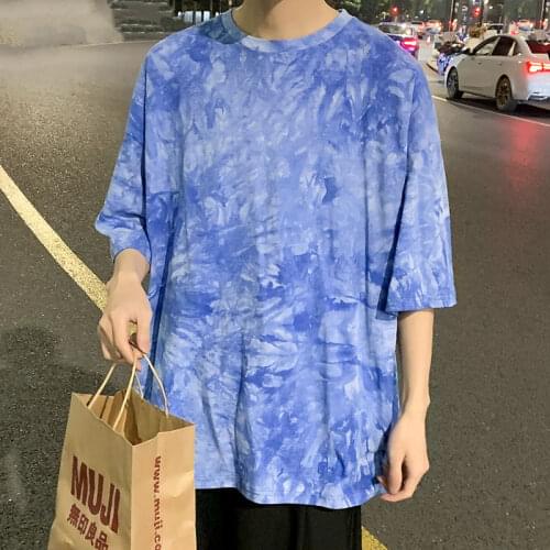 Summer Cotton Short-sleeved T-shirt Mens Fashion Printing Casual T Shirt Men Streetwear Loose Hip-hop Tie-dye Tshirt Mens S-3XL