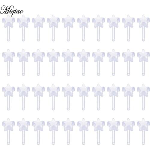 Miqiao 5pcs-100pcs European and American Body Piercing Jewelry Acrylic Transparent Five-pointed Star Nose Stud Earrings