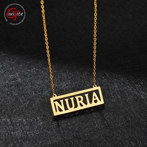 Goxijite Fashion Customized Stainless Steel Name Necklace For Women Personalized Letter Gold Hollow Bar Necklace Jewelry Gift