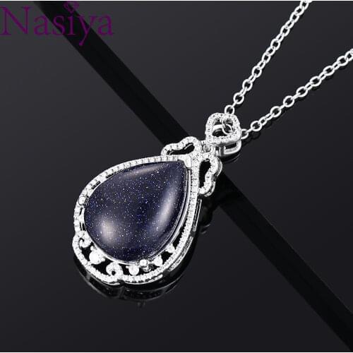 NASIYA Fashion Pendant Necklace Large Pear Shape 13 * 18MM Labradorite Blue Sandstone Pendant Necklace Gift