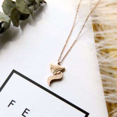 YUN RUO Fashion Brand Rose Gold Color Elegant Simple Little Fox Pendant Necklace Woman 316L Stainless Steel Jewelry High Polish