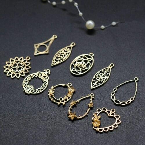 New 10 pcs/lot Cherry blossom water drop oval heart Metal Frame Pendant Gold Charm Bezel Setting Cabochon Setting UV Resin Charm