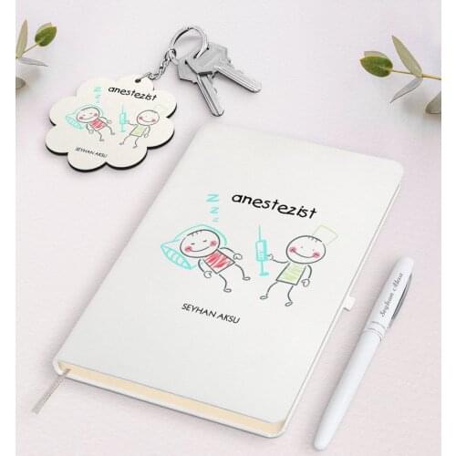 Personalized Anaesthetist White Notebook Pen And Keychain Gift Set