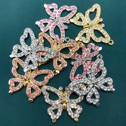 2Pcs Butterfly Charms Alloy Metal Rhinestone Animal Charm Pendant For Necklace Earrings DIY Jewelry Making Accessories Findings