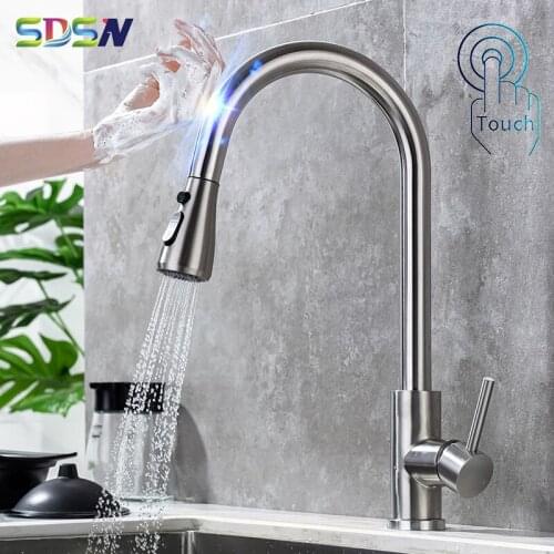 Touch Kitchen Faucets with Three Ways Pull Out Sprayer Hot Cold Kitchen Mixer Tap Smart Sensor Touch Kitchen Sink Mixer Faucets