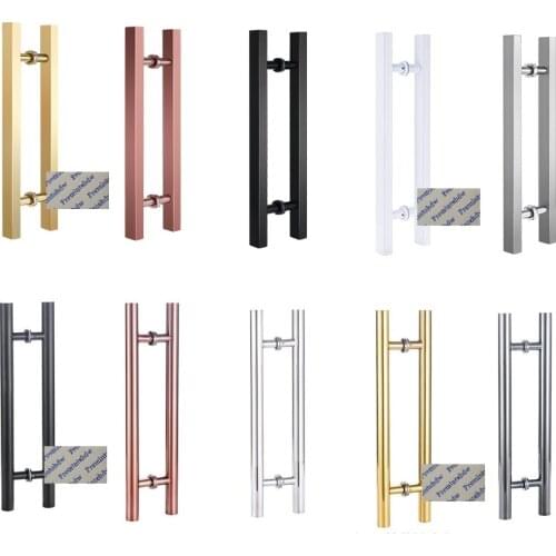 Modern Stainless Steel Square Round Bar Pull Entry Glass Door Back To Back Rose Gold Matte Black White Brush