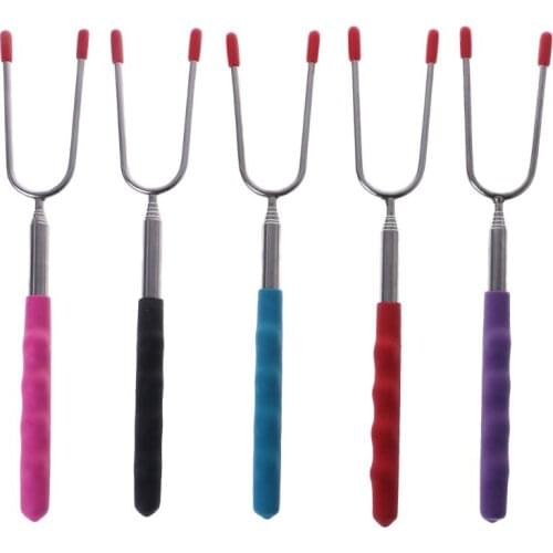 Telescoping BBQ Fork Roasting Sticks Marshmallow Hot Dog Smore Skewers Stainless Steel