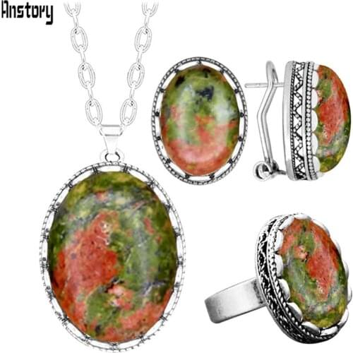 Vintage Oval Lapis Lazuli Jewelry Sets Natural Stone Tiger Eye Quartz Necklace Earrings Ring Fashion Set