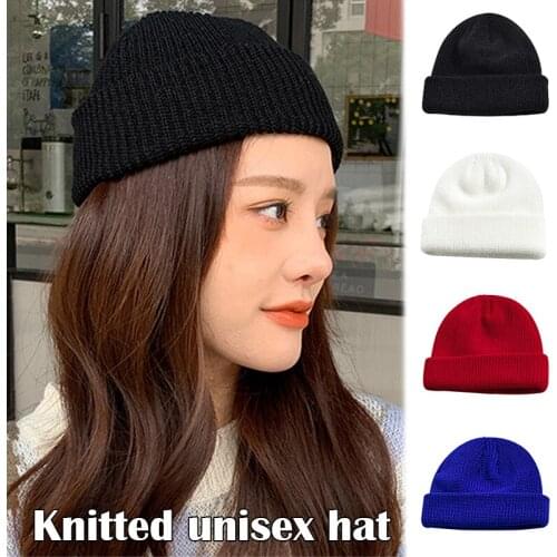 Knitted Beanie Hat Men Skullcap Women Winter Warmer Retro Brimless Baggy Melon Cap Docker Beanies Hats H9