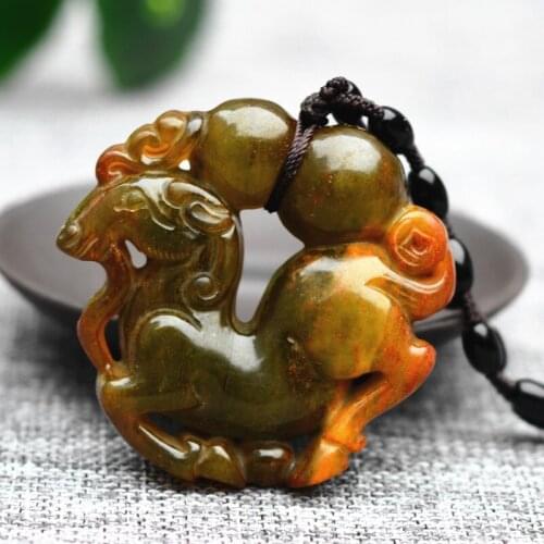 High Quality XIUYU Jades Pendant Carved Zodic Horse Gourd Pendant Necklace Gift for Men Jewelry Free Rope